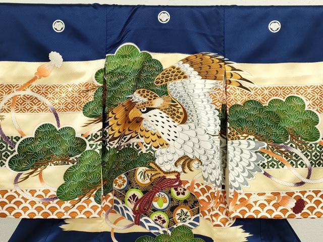 平和屋着物[]お宮参り　男の子　祝着　産着　初着　のしめ　駒刺繍　鷹　文箱松文　逸品　CABB2046ze