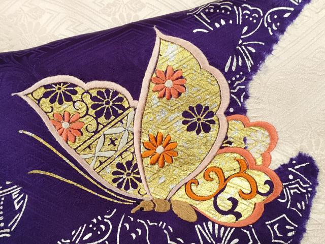 平和屋着物[]七五三　女の子　７歳　祝着　四つ身　刺繍　舞蝶花文　金銀彩　逸品　CABB2045ze