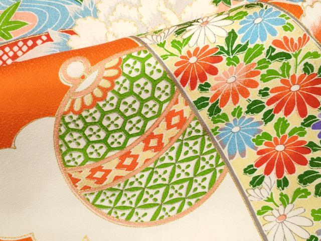 平和屋着物[]お宮参り　女の子　祝着　産着　初着　のしめ　駒刺繍　束ね熨斗鈴草花文　金彩　逸品　CABB2047ze