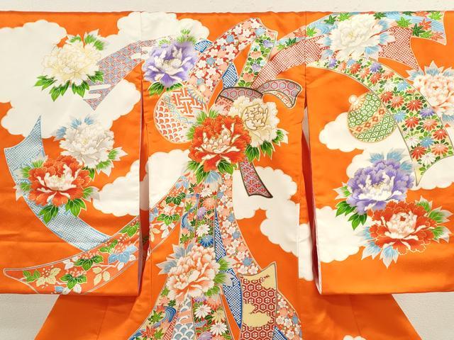 平和屋着物[]お宮参り　女の子　祝着　産着　初着　のしめ　駒刺繍　束ね熨斗鈴草花文　金彩　逸品　CABB2047ze