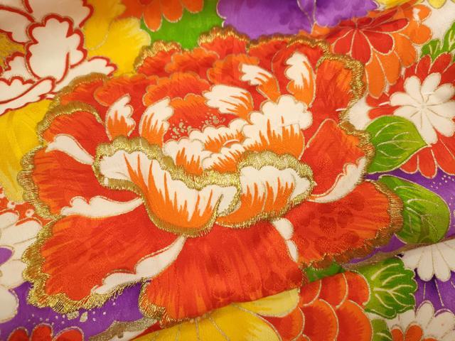 平和屋着物[]七五三　女の子　３歳　祝着　三つ身　長襦袢セット　刺繍　花束文　金彩　逸品　CABB2050ze
