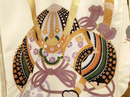 平和屋着物[]お宮参り　男の子　祝着　産着　初着　のしめ　駒刺繍　兜　笠松文　金彩　洗える着物　CABB2049ze