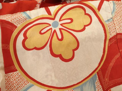 平和屋着物[]アンティーク　大正ロマン　七五三　女の子　長襦袢　単衣　乱菊　橘　半衿刺繍　逸品　CABB2042ze