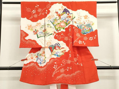 平和屋着物[]お宮参り　女の子　祝着　産着　初着　のしめ　絞り　冊子御所車草花文　逸品　CABB2048ze
