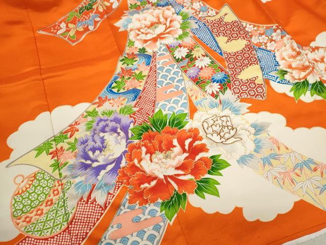平和屋着物[]お宮参り　女の子　祝着　産着　初着　のしめ　駒刺繍　束ね熨斗鈴草花文　金彩　逸品　CABB2047ze