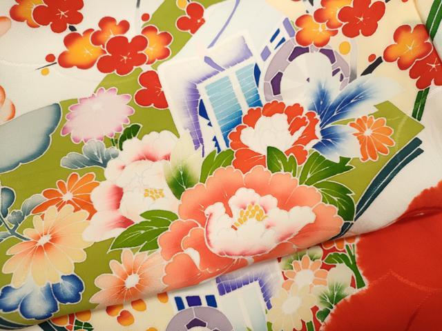 平和屋着物[]お宮参り　女の子　祝着　産着　初着　のしめ　絞り　冊子御所車草花文　逸品　CABB2048ze