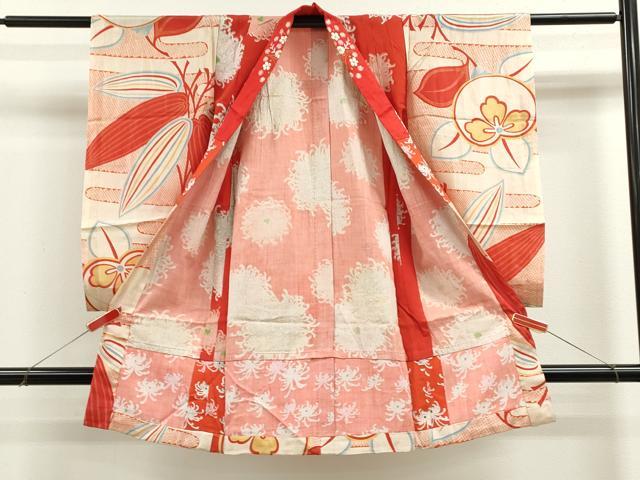 平和屋着物[]アンティーク　大正ロマン　七五三　女の子　長襦袢　単衣　乱菊　橘　半衿刺繍　逸品　CABB2042ze