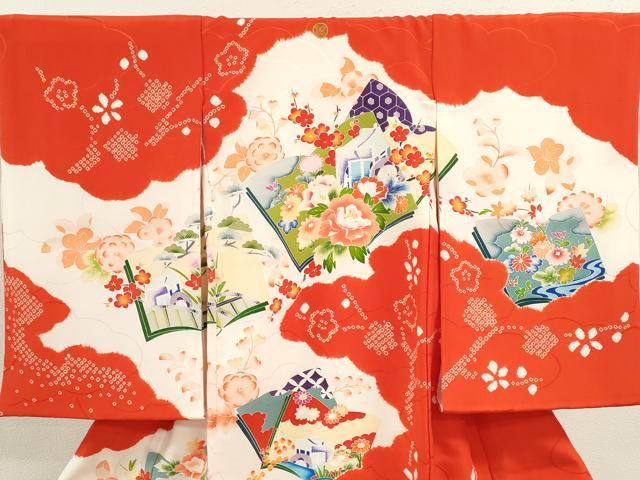 平和屋着物[]お宮参り　女の子　祝着　産着　初着　のしめ　絞り　冊子御所車草花文　逸品　CABB2048ze