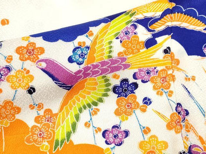 平和屋着物[]七五三　女の子　７歳　祝着　四つ身　駒刺繍　遠山花鳥文　洗える着物　CABB2044ze