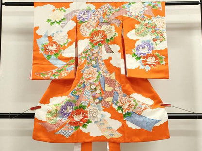 平和屋着物[]お宮参り　女の子　祝着　産着　初着　のしめ　駒刺繍　束ね熨斗鈴草花文　金彩　逸品　CABB2047ze