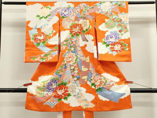 平和屋着物[]お宮参り　女の子　祝着　産着　初着　のしめ　駒刺繍　束ね熨斗鈴草花文　金彩　逸品　CABB2047ze
