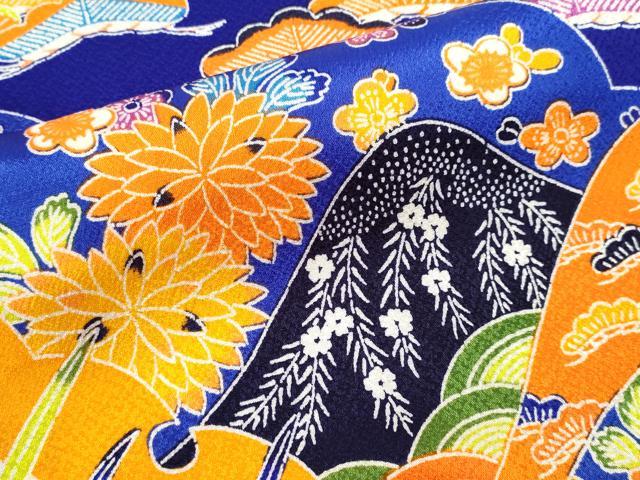 平和屋着物[]七五三　女の子　７歳　祝着　四つ身　駒刺繍　遠山花鳥文　洗える着物　CABB2044ze