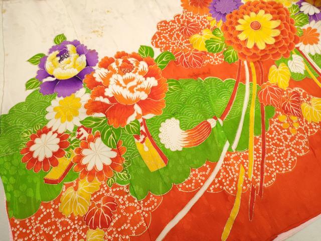 平和屋着物[]七五三　女の子　３歳　祝着　三つ身　長襦袢セット　刺繍　花束文　金彩　逸品　CABB2050ze