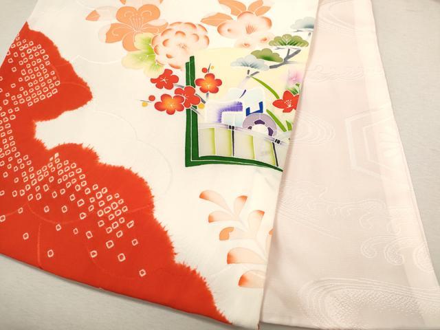 平和屋着物[]お宮参り　女の子　祝着　産着　初着　のしめ　絞り　冊子御所車草花文　逸品　CABB2048ze