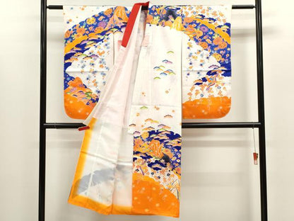 平和屋着物[]七五三　女の子　７歳　祝着　四つ身　駒刺繍　遠山花鳥文　洗える着物　CABB2044ze