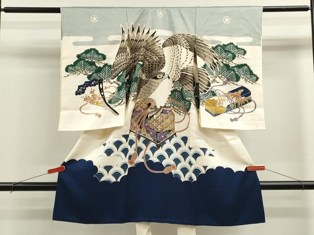 平和屋着物[]お宮参り　男の子　祝着　産着　初着　のしめ　松竹梅　鷹　文箱文　金彩　逸品　CABB2063ze