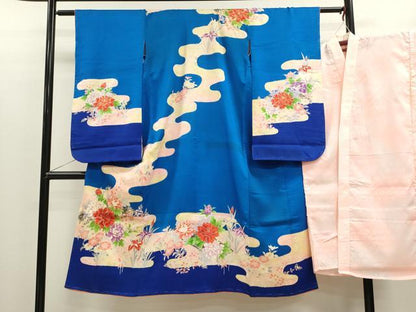 平和屋着物[]七五三　女の子　７歳　祝着　四つ身　長襦袢セット　草花文　金彩　逸品　CABB2064ze