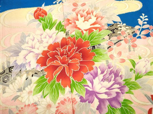 平和屋着物[]七五三　女の子　７歳　祝着　四つ身　長襦袢セット　草花文　金彩　逸品　CABB2064ze