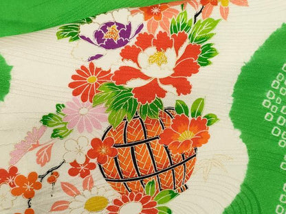 平和屋着物[]七五三　女の子　７歳　祝着　四つ身　長襦袢セット　絞り　駒刺繍　花車文　金彩　逸品　CABB2058ze