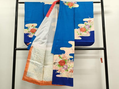 平和屋着物[]七五三　女の子　７歳　祝着　四つ身　長襦袢セット　草花文　金彩　逸品　CABB2064ze