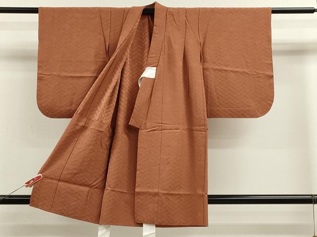 平和屋着物[]七五三　男の子　祝着・羽織セット　単衣　色無地　檜垣地紋　櫨色　逸品　CABB2052ze