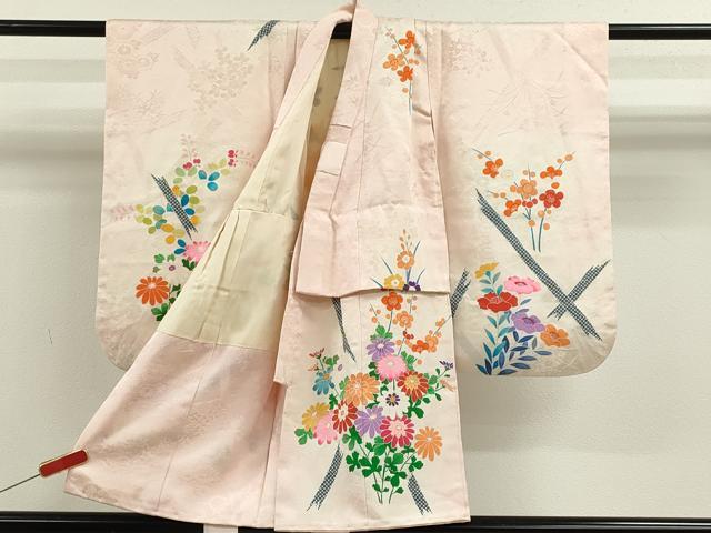 平和屋着物[]七五三　女の子　３歳　祝着　三つ身　草花文　暈し染め　逸品　CABB2061ze