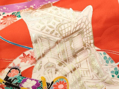 平和屋着物[]お宮参り　女の子　祝着　産着　初着　のしめ　駒刺繍　雲取り御所車文　暈し染め　金銀彩　逸品　CABB2062ze