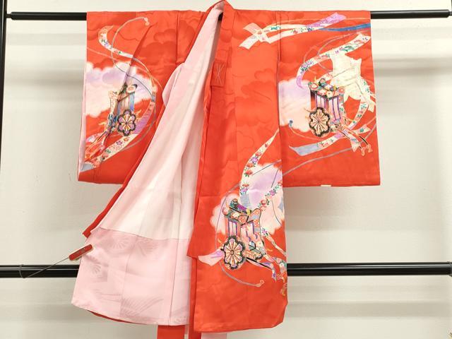 平和屋着物[]お宮参り　女の子　祝着　産着　初着　のしめ　駒刺繍　雲取り御所車文　暈し染め　金銀彩　逸品　CABB2062ze