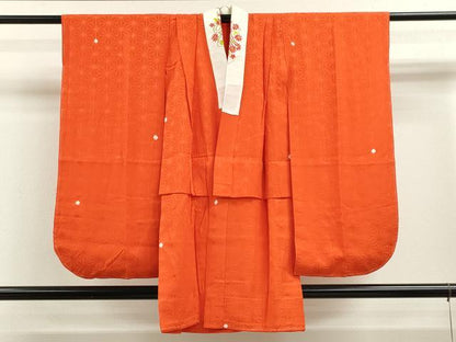 平和屋着物[]七五三　女の子　７歳　祝着　四つ身　長襦袢セット　絞り　駒刺繍　花車文　金彩　逸品　CABB2058ze