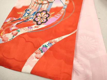平和屋着物[]お宮参り　女の子　祝着　産着　初着　のしめ　駒刺繍　雲取り御所車文　暈し染め　金銀彩　逸品　CABB2062ze