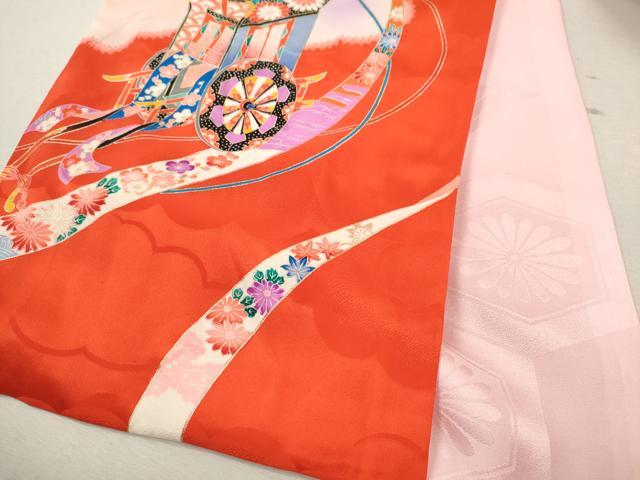 平和屋着物[]お宮参り　女の子　祝着　産着　初着　のしめ　駒刺繍　雲取り御所車文　暈し染め　金銀彩　逸品　CABB2062ze
