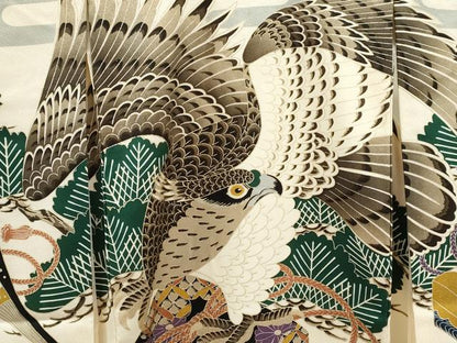 平和屋着物[]お宮参り　男の子　祝着　産着　初着　のしめ　松竹梅　鷹　文箱文　金彩　逸品　CABB2063ze