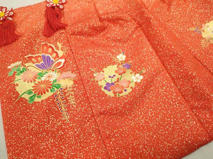 平和屋着物[]七五三　女の子　３歳　祝着　被布　雪輪舞蝶草花文　金彩　洗える着物　CABB2054ze