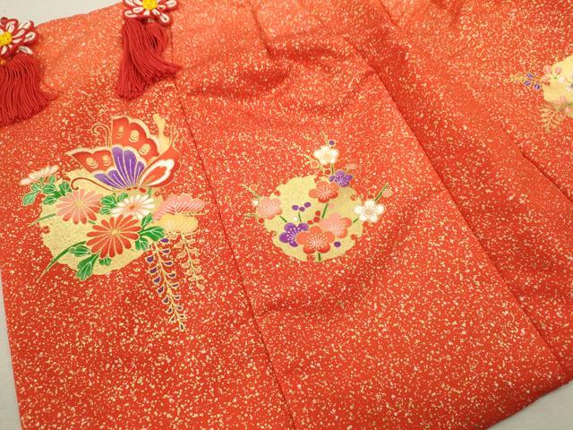 平和屋着物[]七五三　女の子　３歳　祝着　被布　雪輪舞蝶草花文　金彩　洗える着物　CABB2054ze