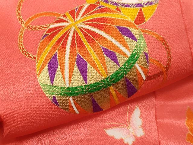 平和屋着物[]七五三　女の子　３歳　祝着　被布　鞠　舞蝶文　暈し染め　金彩　洗える着物　CABB2053ze