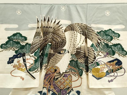 平和屋着物[]お宮参り　男の子　祝着　産着　初着　のしめ　松竹梅　鷹　文箱文　金彩　逸品　CABB2063ze