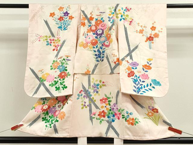 平和屋着物[]七五三　女の子　３歳　祝着　三つ身　草花文　暈し染め　逸品　CABB2061ze