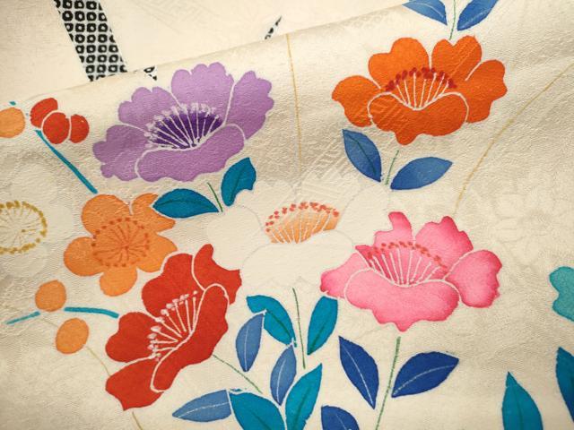 平和屋着物[]七五三　女の子　３歳　祝着　三つ身　草花文　暈し染め　逸品　CABB2061ze