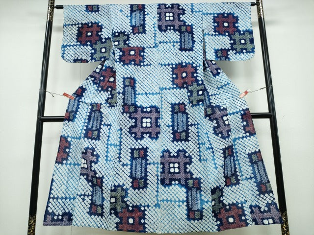 平和屋着物∴夏物 浴衣 有松鳴海絞り 井桁文様 綿 逸品 CABA0671ng