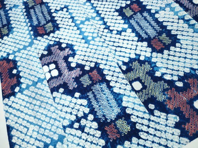平和屋着物∴夏物 浴衣 有松鳴海絞り 井桁文様 綿 逸品 CABA0671ng