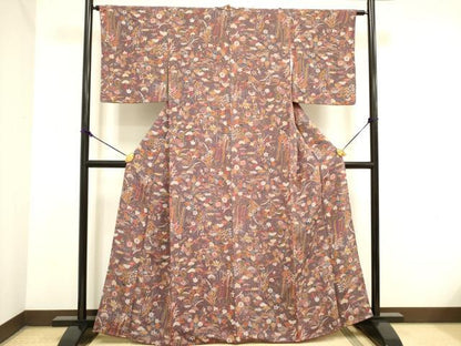 平和屋着物■上質な小紋　草花松文　鬼しぼ縮緬　正絹　逸品　DAAZ2912op