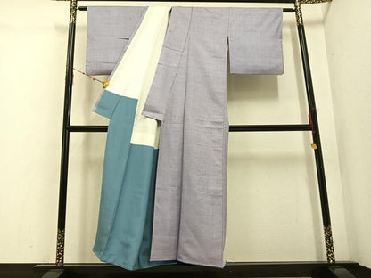 平和屋着物●結城紬　色無地　牡丹鼠色　正絹　逸品　AABE0745ph