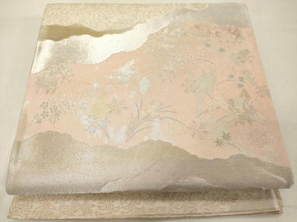平和屋着物◎六通柄袋帯 道長文 銀糸 引箔 正絹 逸品 DABA5007cd