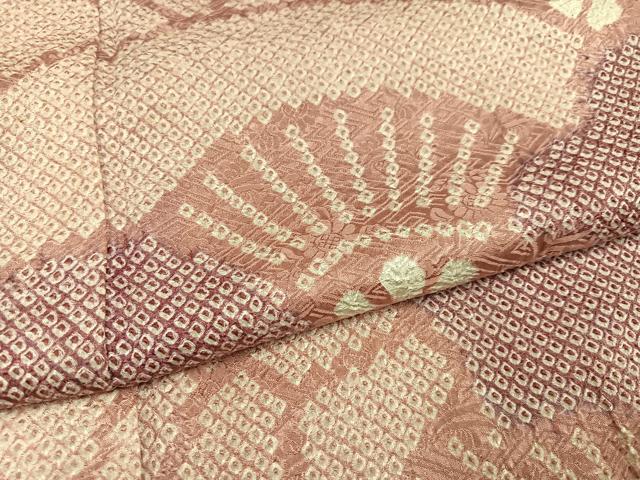 平和屋着物●訪問着　絞り　雲重ね舞扇文　正絹　逸品　AABE0744ph
