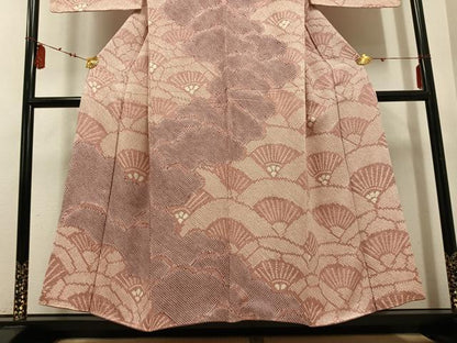 平和屋着物●訪問着　絞り　雲重ね舞扇文　正絹　逸品　AABE0744ph