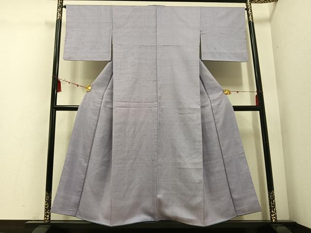 平和屋着物●結城紬　色無地　牡丹鼠色　正絹　逸品　AABE0745ph