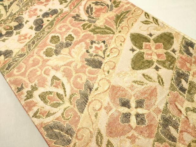 平和屋着物◎佐賀錦　六通柄袋帯　更紗花文　金糸　正絹　逸品　DABA5061cd