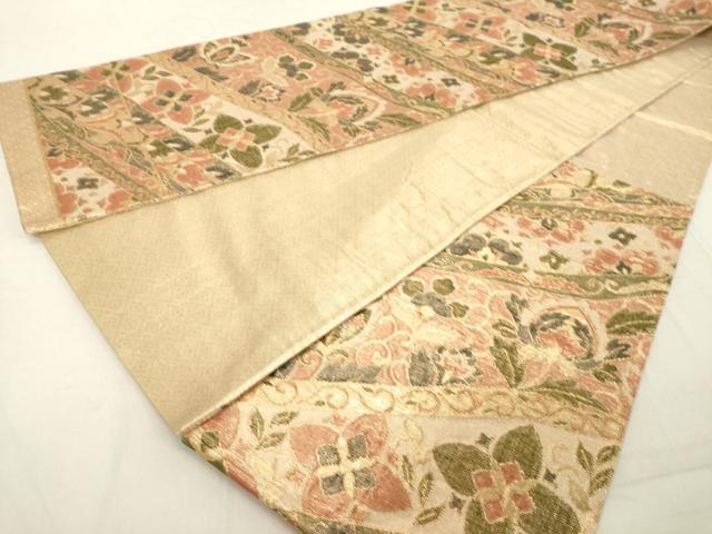平和屋着物◎佐賀錦　六通柄袋帯　更紗花文　金糸　正絹　逸品　DABA5061cd