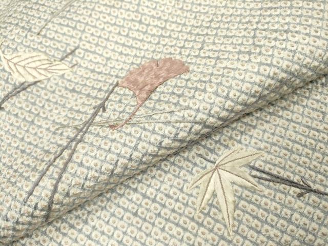 平和屋着物▼訪問着　刺繍　絞り　吹き寄せ文　正絹　逸品　DAAZ6390fe