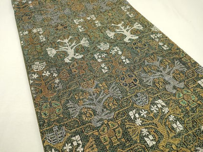 平和屋着物▽全通柄袋帯 スリーシーズン 春夏秋 抽象文様 金糸 正絹 逸品 未使用 DAAZ6467fe